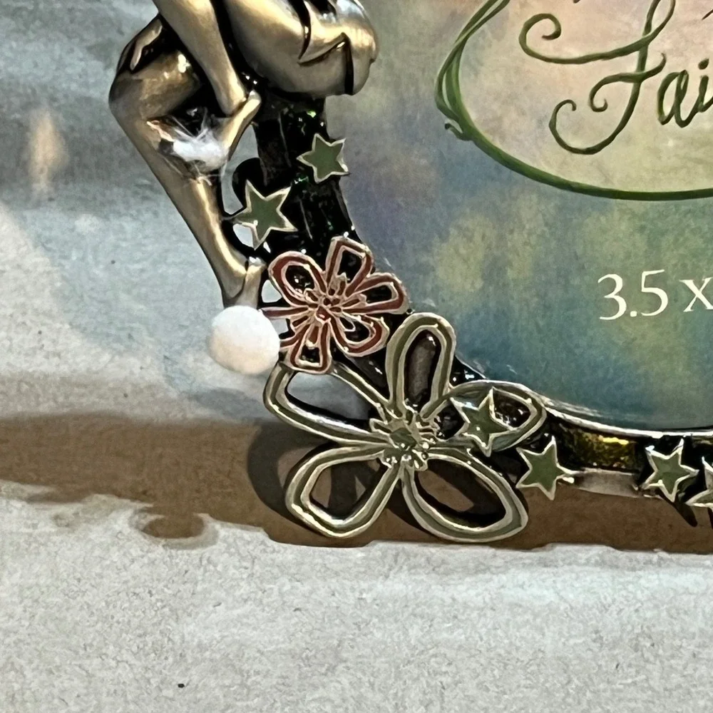 Disney 3.5x3.5 Picture Frame Silver Tinker Bell Fairies Floral Pewter Tone Artco